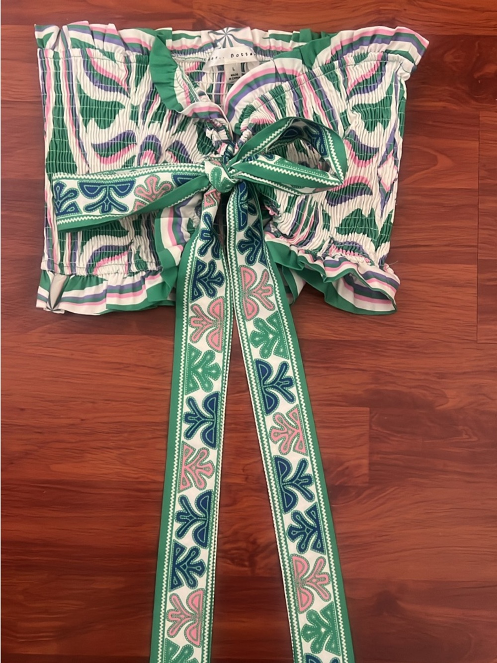 Smocked Strapless Crop Top with Decorative Bow